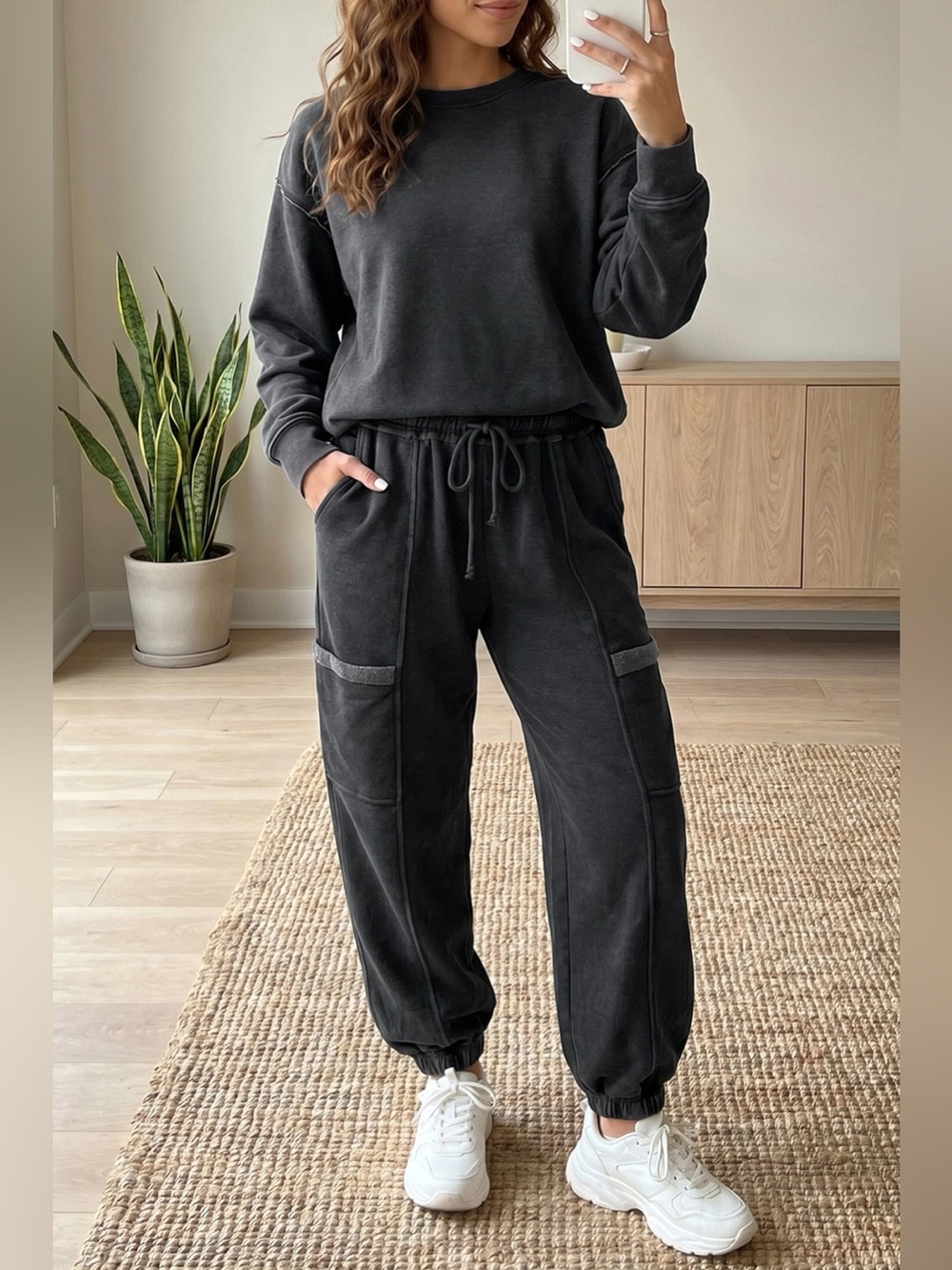 Crew Neck Long Sleeve Top and Joggers Set